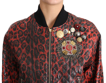Червоний леопардовий бомбер Dolce &amp; Gabbana з кришталевими ґудзиками