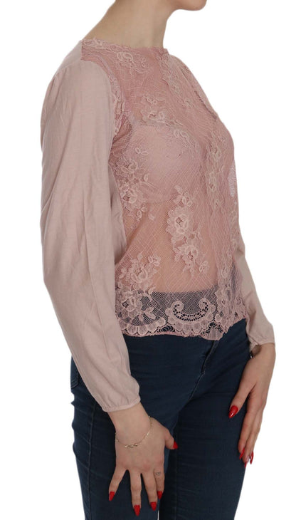 PINK MEMORIES Елегантна рожева мереживна блузка з горловиною