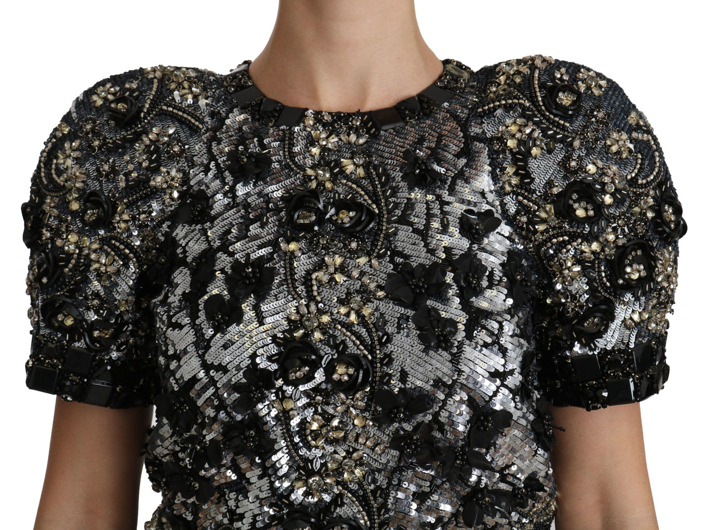 Топ Dolce &amp; Gabbana з круглим вирізом, прикрашеним кристалами та блискітками