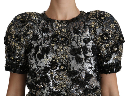 Топ Dolce &amp; Gabbana з круглим вирізом, прикрашеним кристалами та блискітками