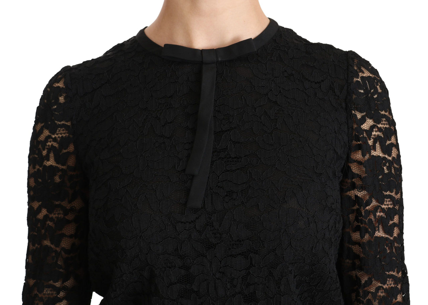 Елегантна чорна мереживна блуза з круглим вирізом Dolce &amp; Gabbana