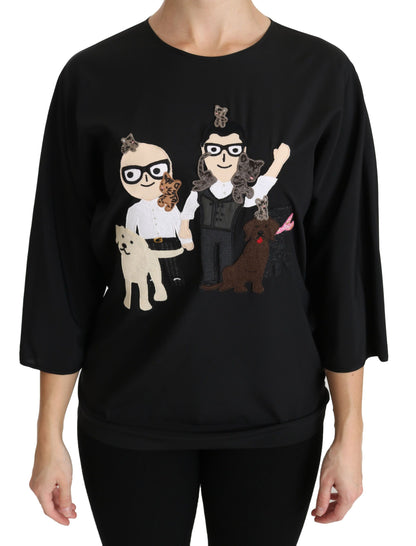 Елегантний чорний шовковий топ із стрейч-вишивкою Dolce &amp; Gabbana