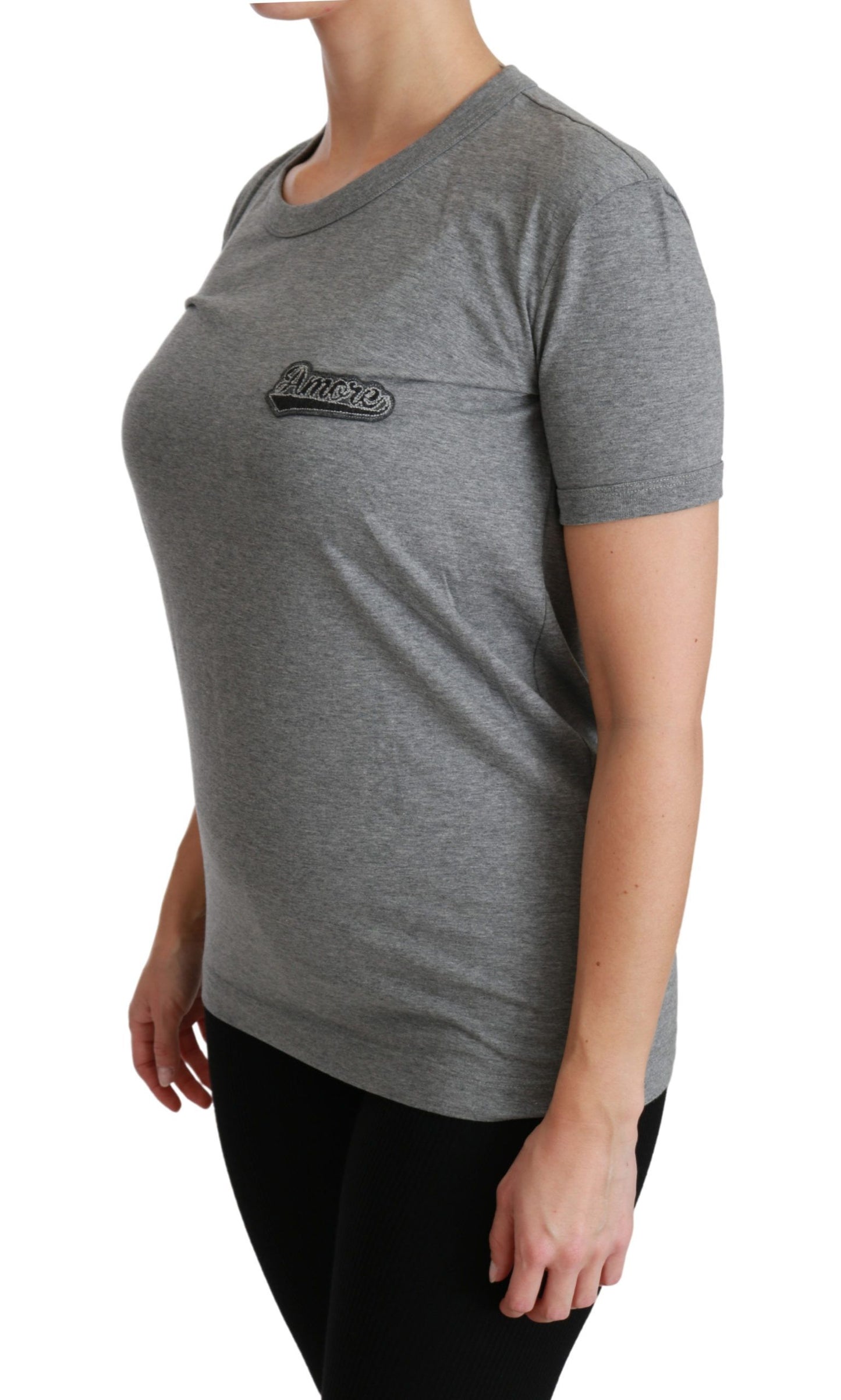 Футболка Dolce &amp; Gabbana Chic Grey Amore Patch Crewneck