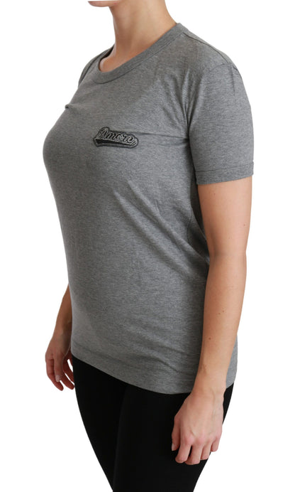 Футболка Dolce &amp; Gabbana Chic Grey Amore Patch Crewneck