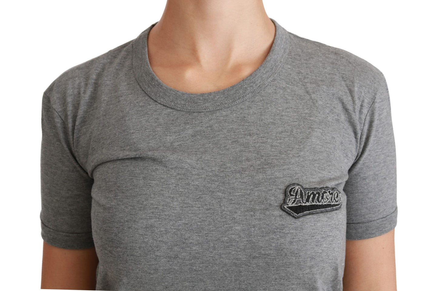 Футболка Dolce &amp; Gabbana Chic Grey Amore Patch Crewneck