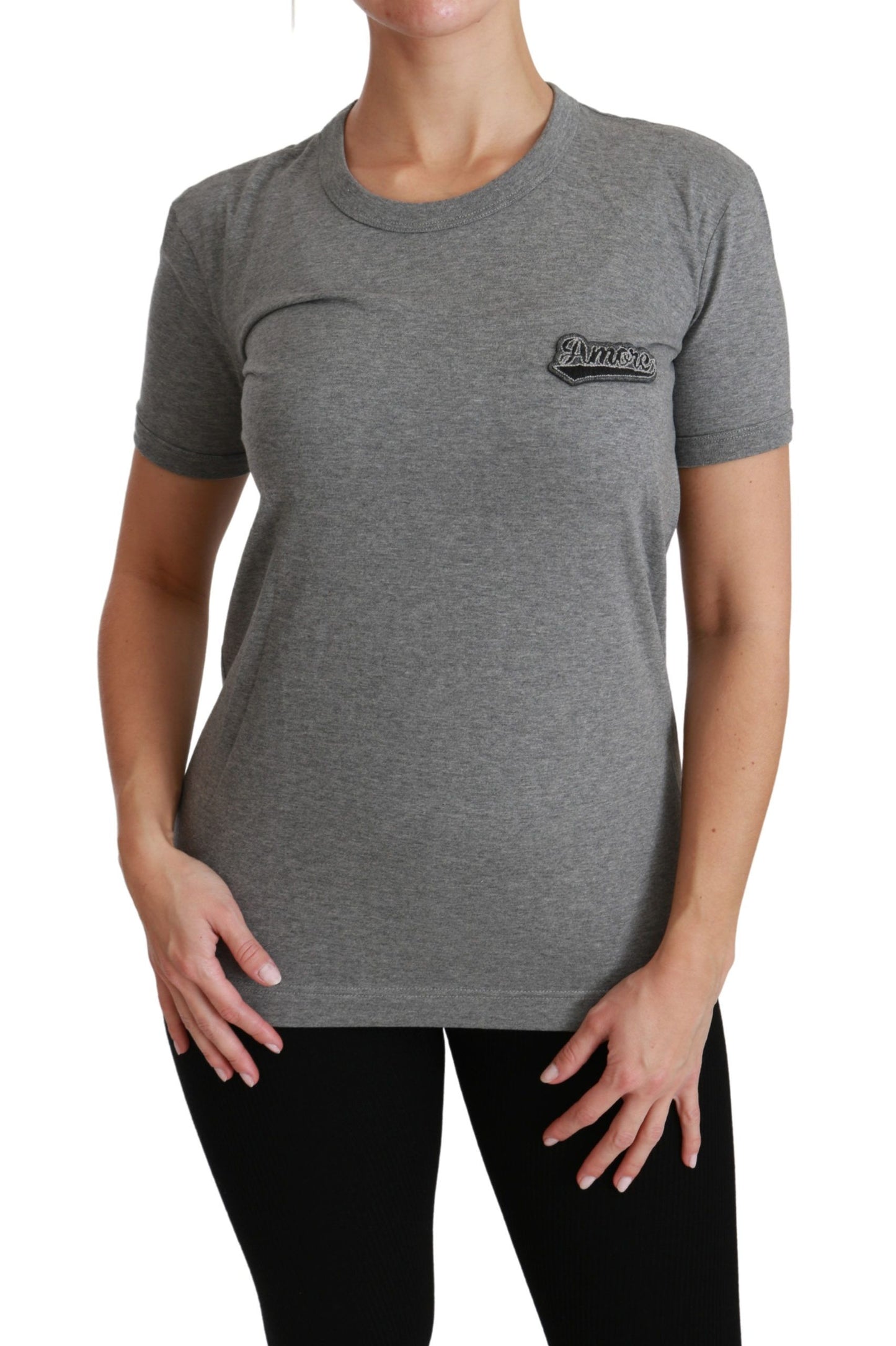 Футболка Dolce &amp; Gabbana Chic Grey Amore Patch Crewneck