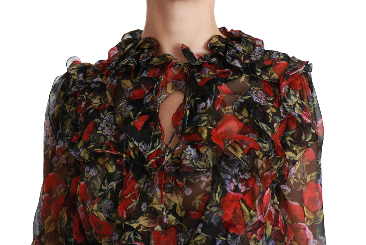 Елегантна шовкова блузка Dolce &amp; Gabbana з квітковим принтом і довгим рукавом