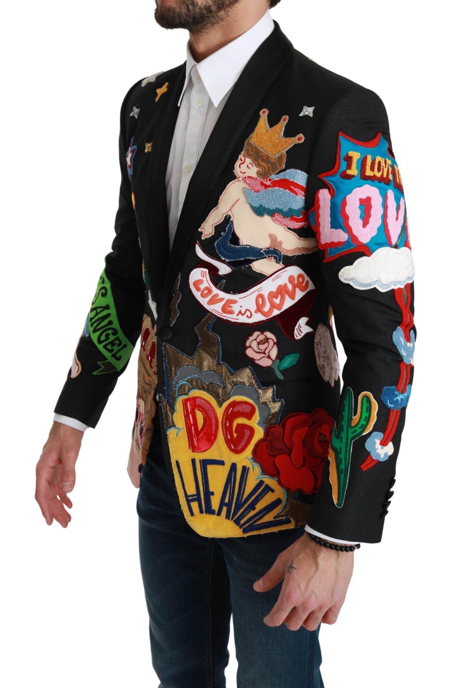 Приталений піджак Dolce &amp; Gabbana Chic Black Multicolor Motif