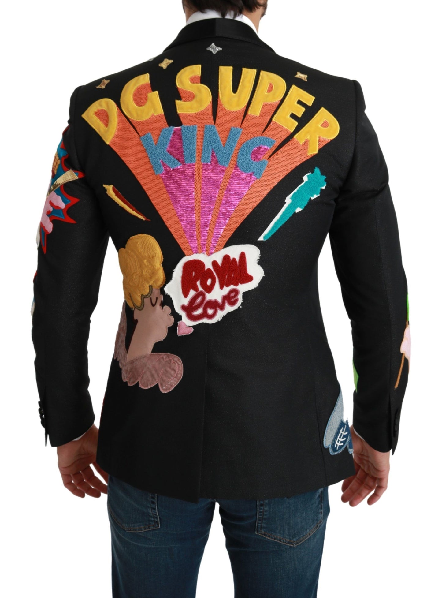 Приталений піджак Dolce &amp; Gabbana Chic Black Multicolor Motif
