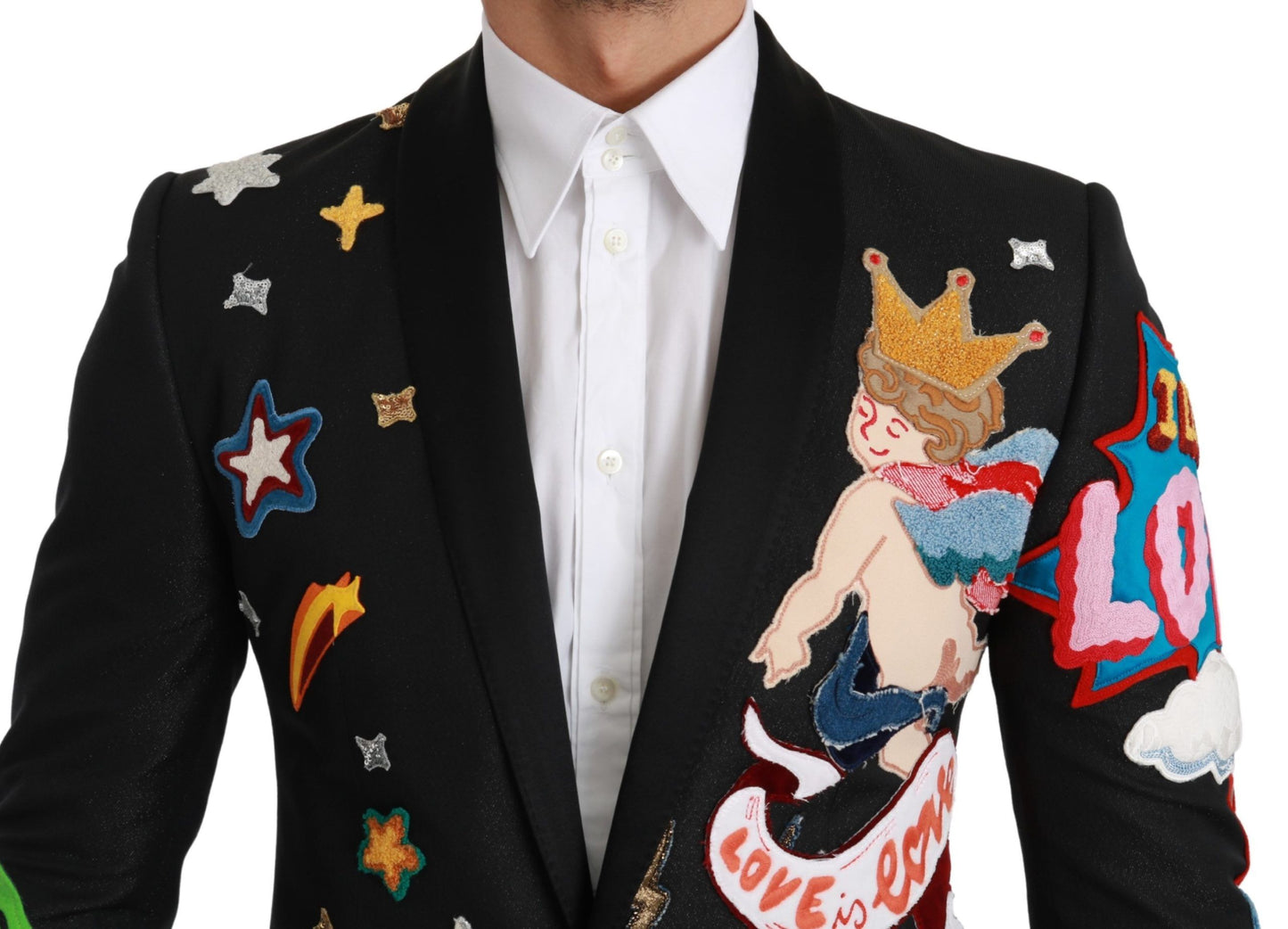 Приталений піджак Dolce &amp; Gabbana Chic Black Multicolor Motif