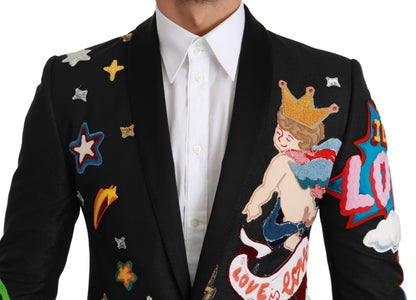 Приталений піджак Dolce &amp; Gabbana Chic Black Multicolor Motif