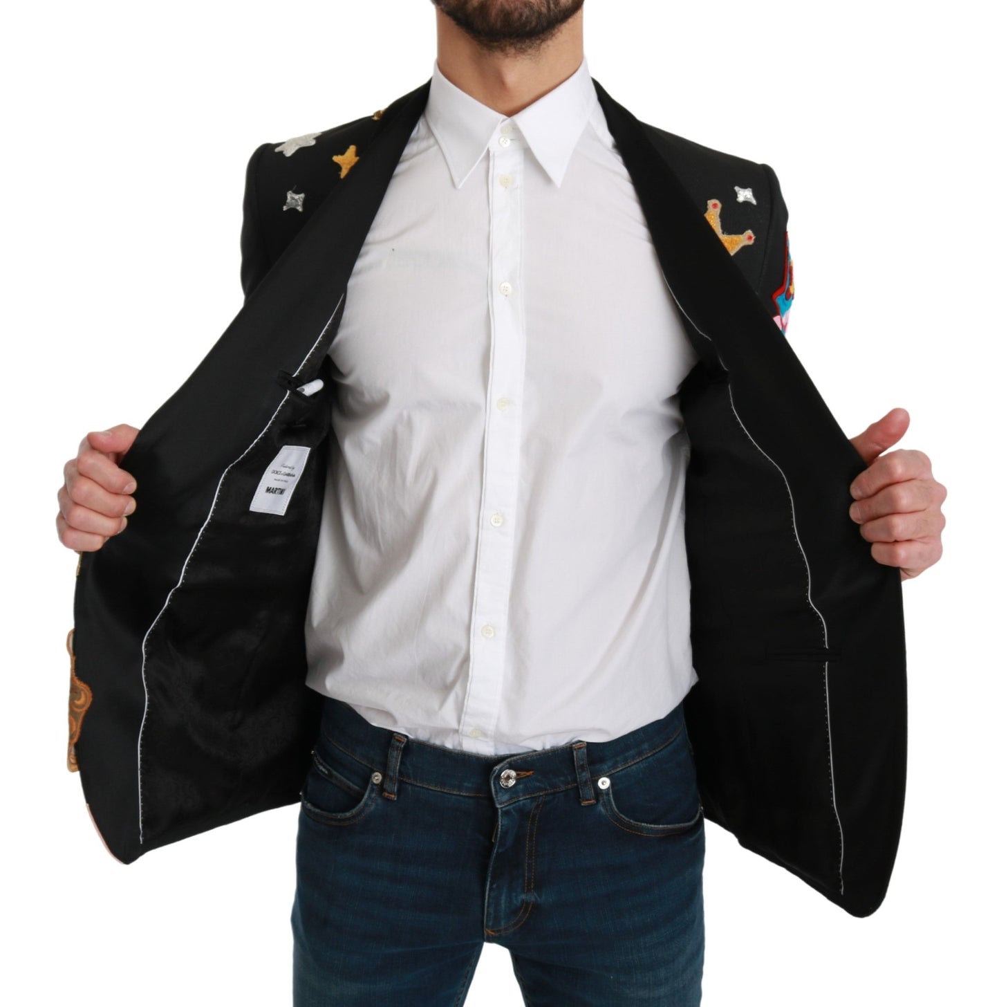 Приталений піджак Dolce &amp; Gabbana Chic Black Multicolor Motif