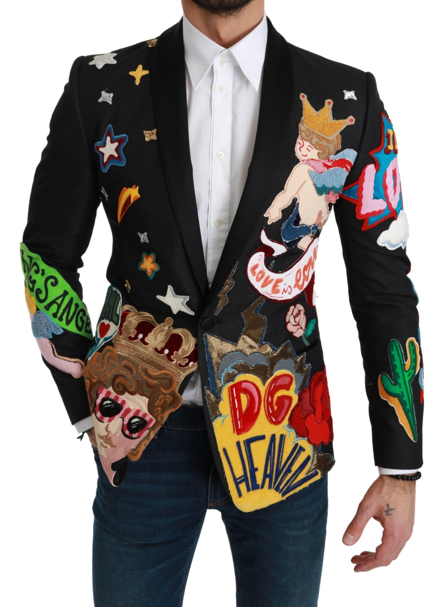 Приталений піджак Dolce &amp; Gabbana Chic Black Multicolor Motif
