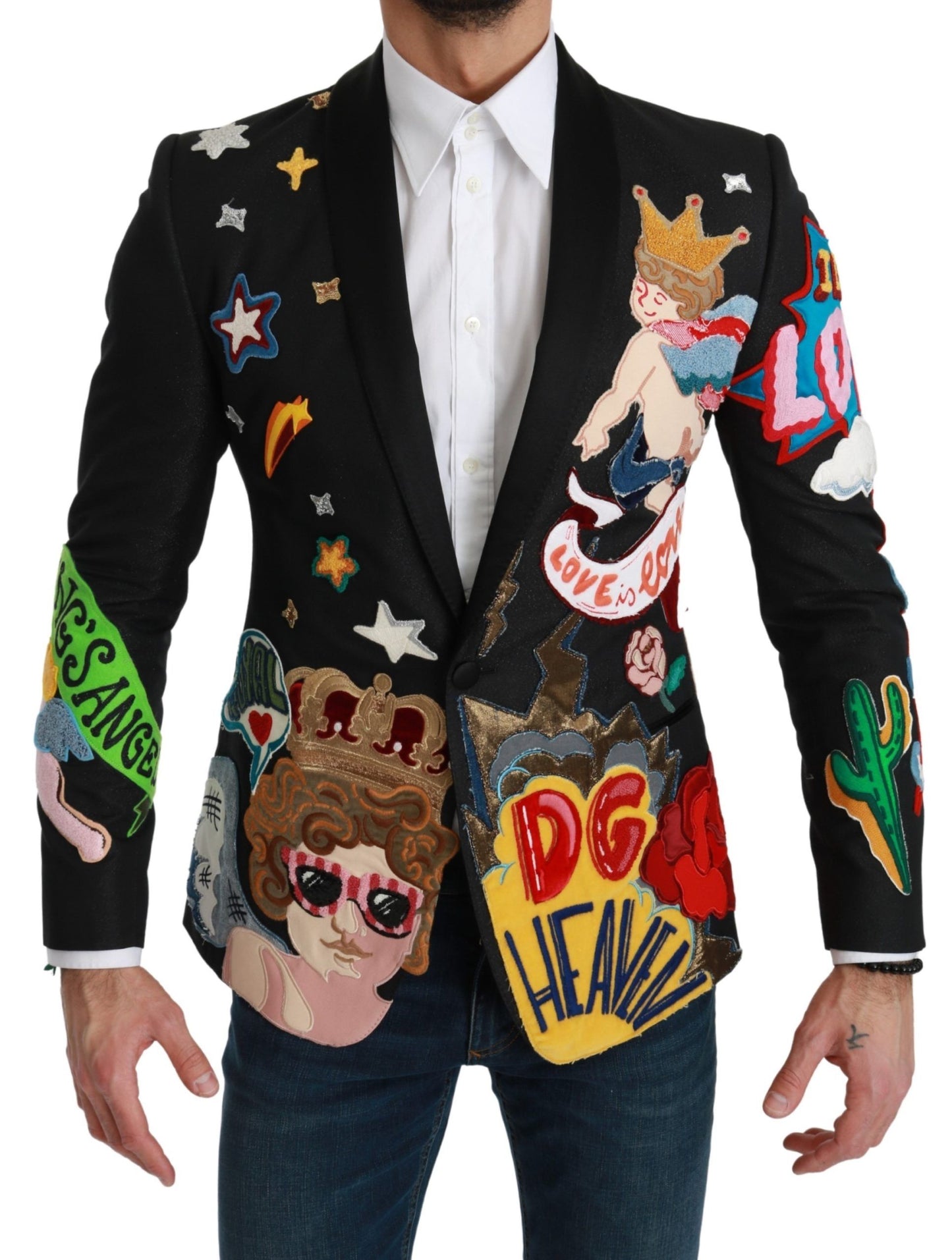 Приталений піджак Dolce &amp; Gabbana Chic Black Multicolor Motif