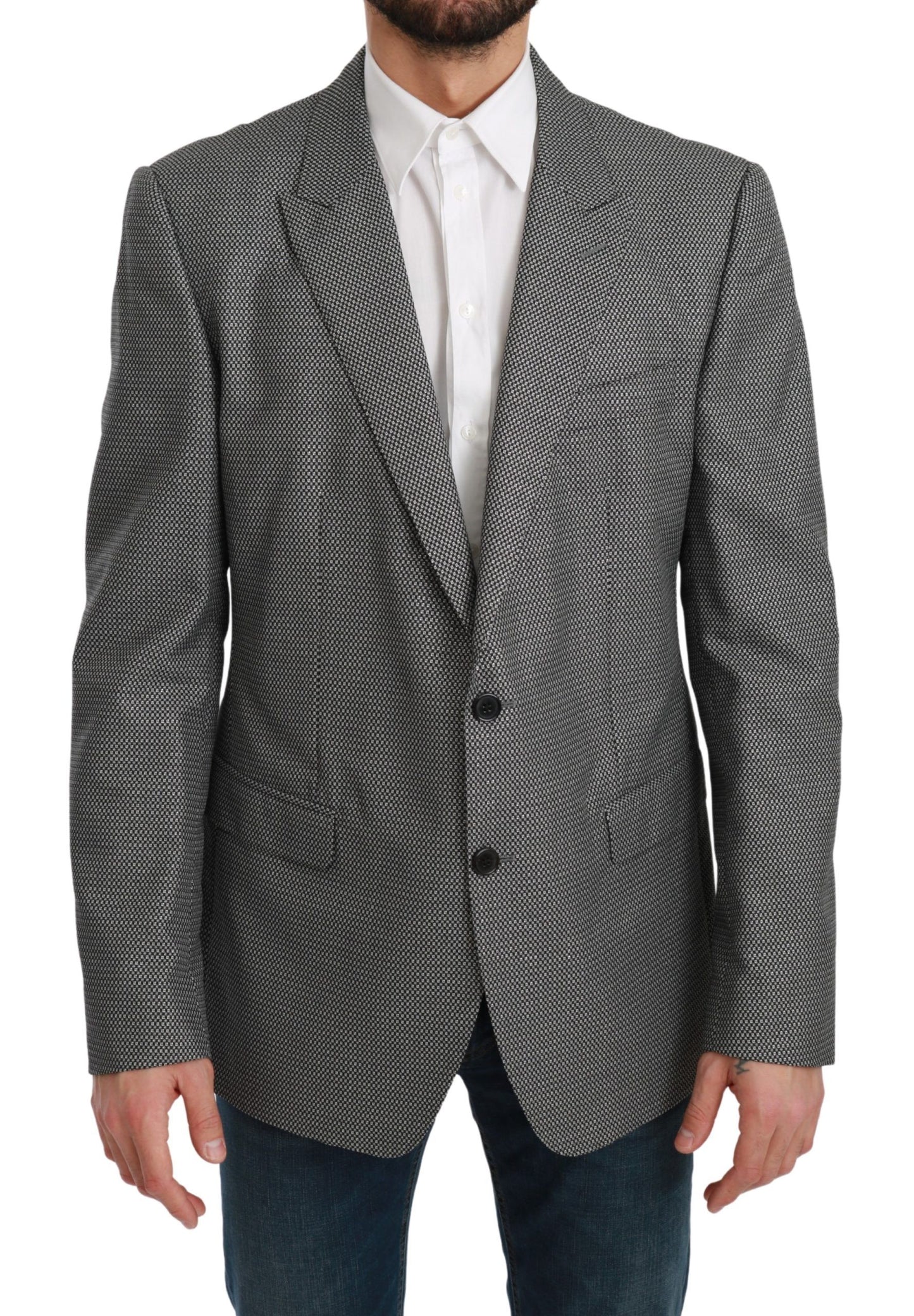 Приталений піджак Dolce &amp; Gabbana Elegant Grey Fantasy Pattern