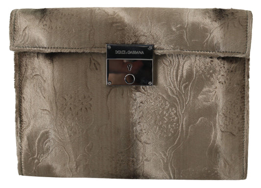 Бежевий оксамитовий шкіряний портфель-клатч із принтом під крокодил Dolce &amp; Gabbana