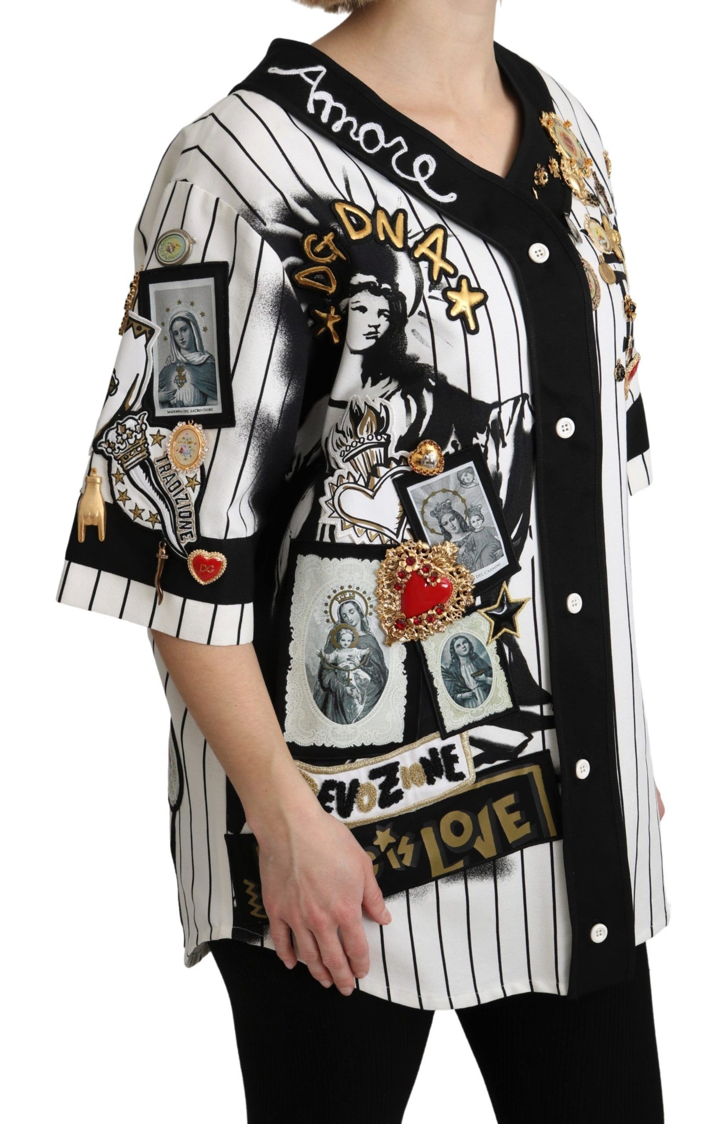 Елегантна блуза Dolce &amp; Gabbana в смужку з V-подібним вирізом