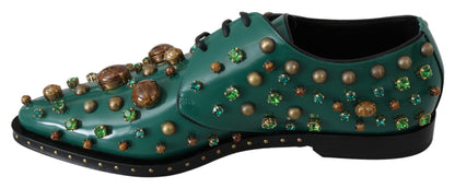 Смарагдові шкіряні туфлі Dolce &amp; Gabbana з кришталевими акцентами