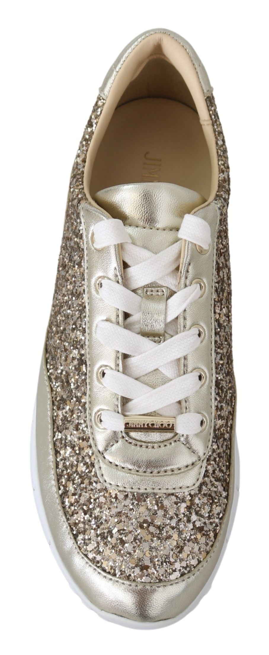 Шкіряні кросівки Jimmy Choo зі старовинним золотим блиском