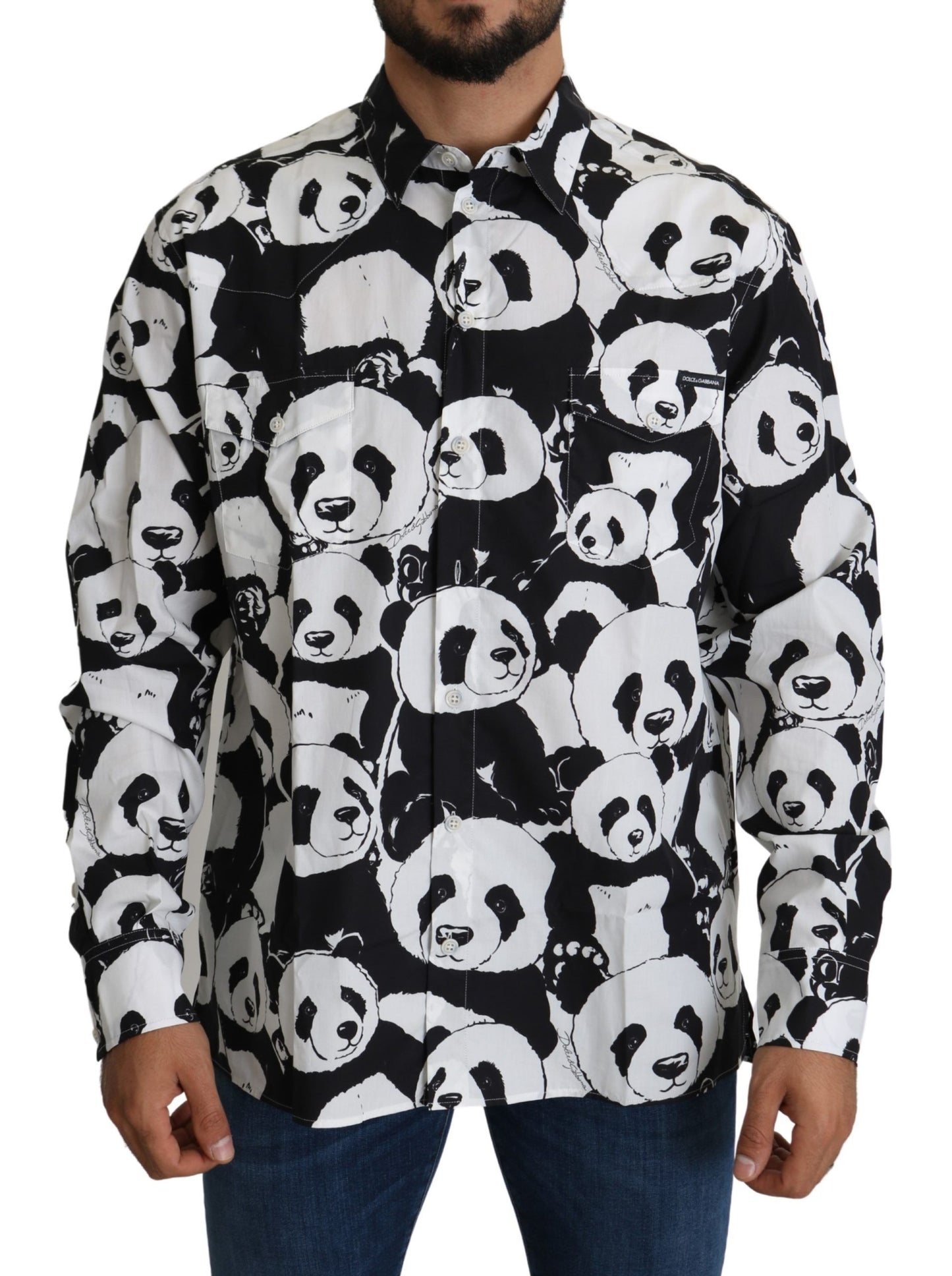 Сорочка з чистої бавовни з принтом Dolce &amp; Gabbana Panda - чорно-біла