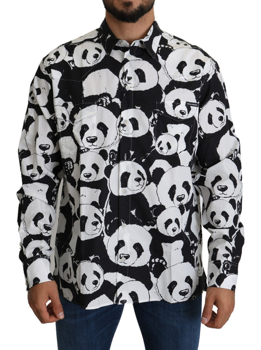 Сорочка з чистої бавовни з принтом Dolce &amp; Gabbana Panda - чорно-біла