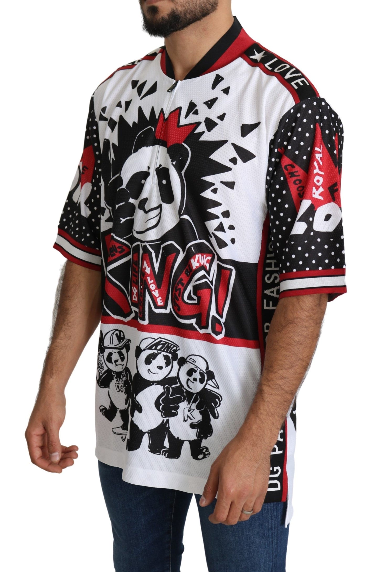 Футболка Dolce &amp; Gabbana Chic White King Panda з коміром на блискавці