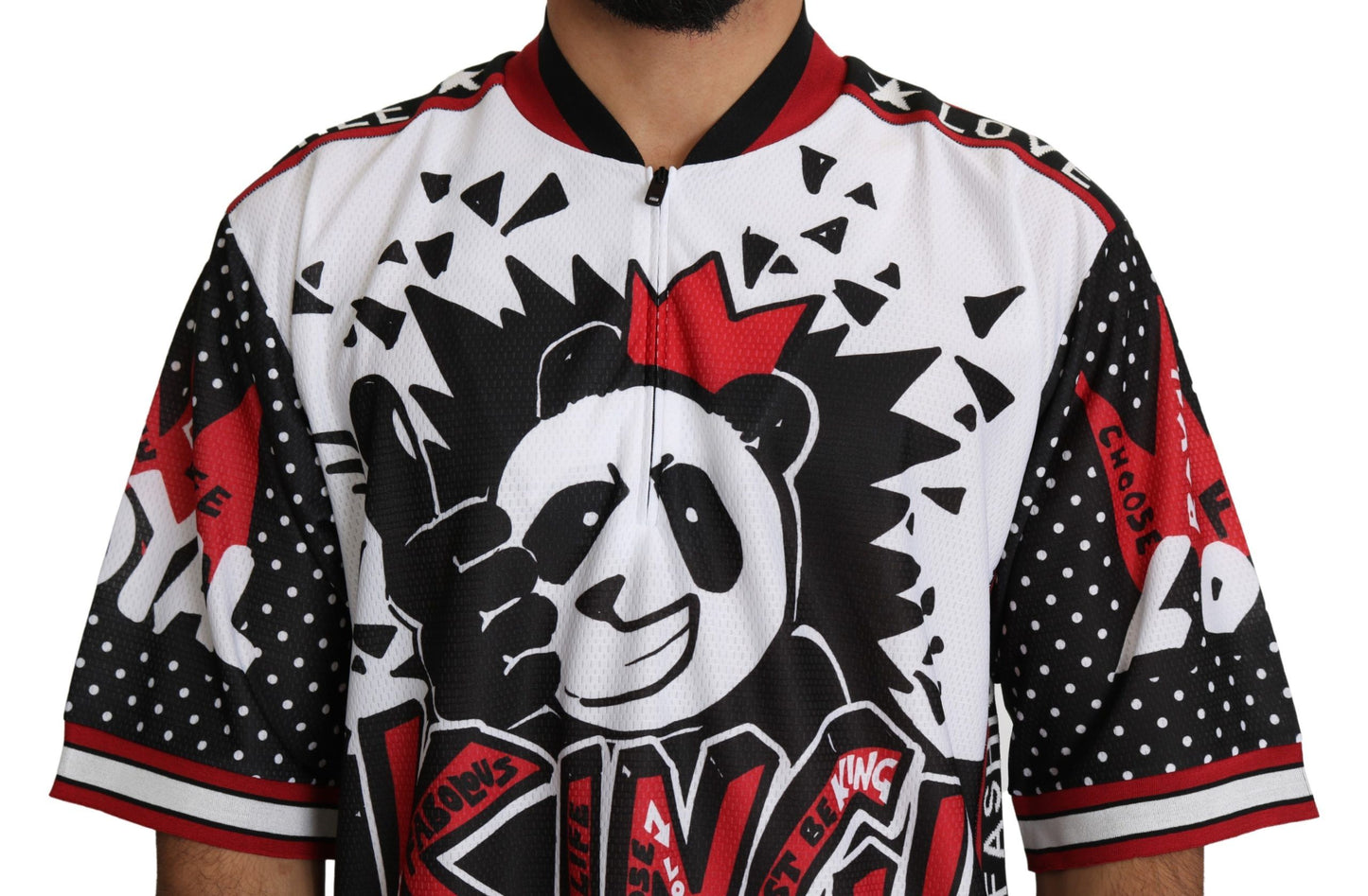 Футболка Dolce &amp; Gabbana Chic White King Panda з коміром на блискавці