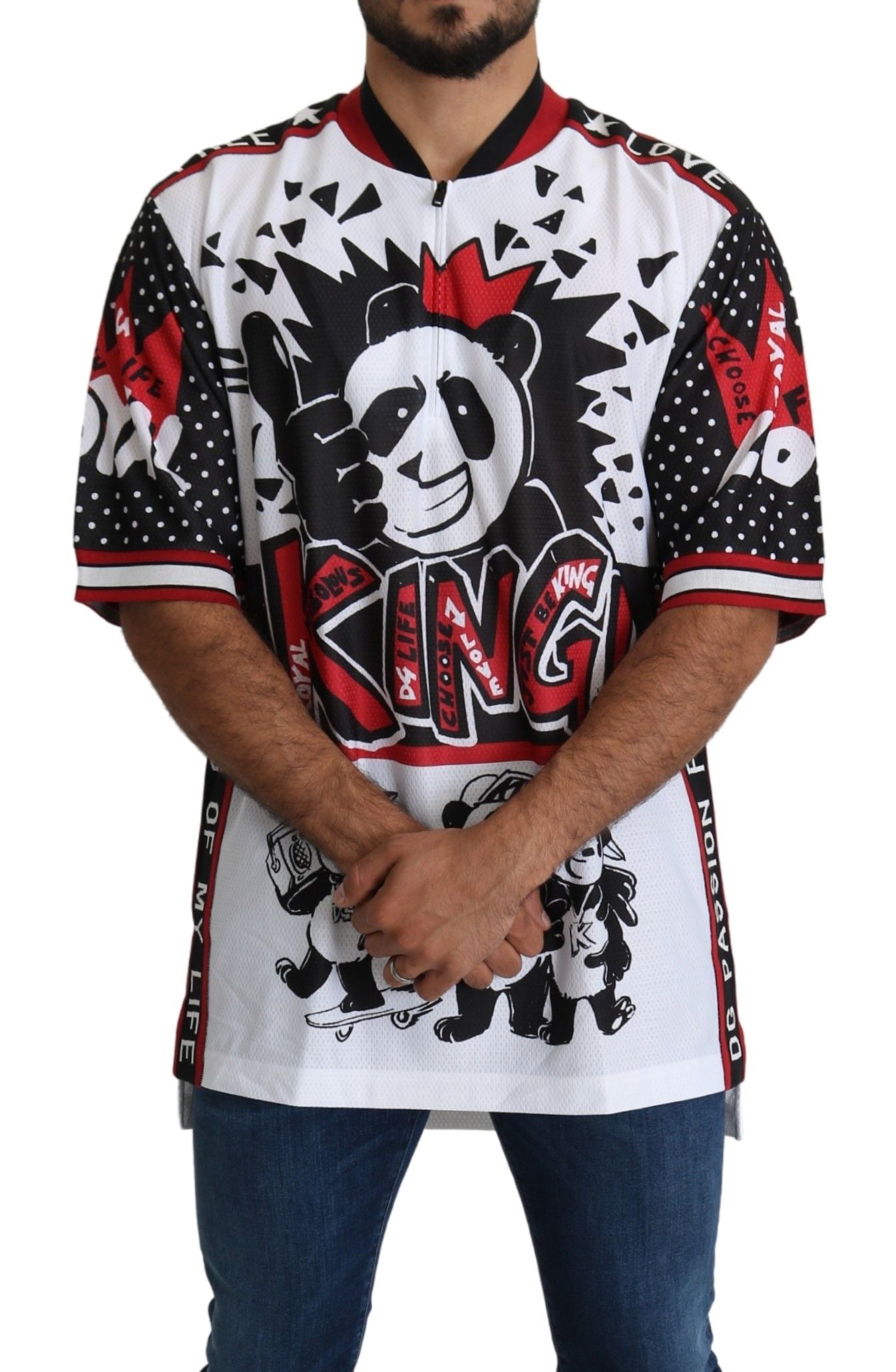 Футболка Dolce &amp; Gabbana Chic White King Panda з коміром на блискавці