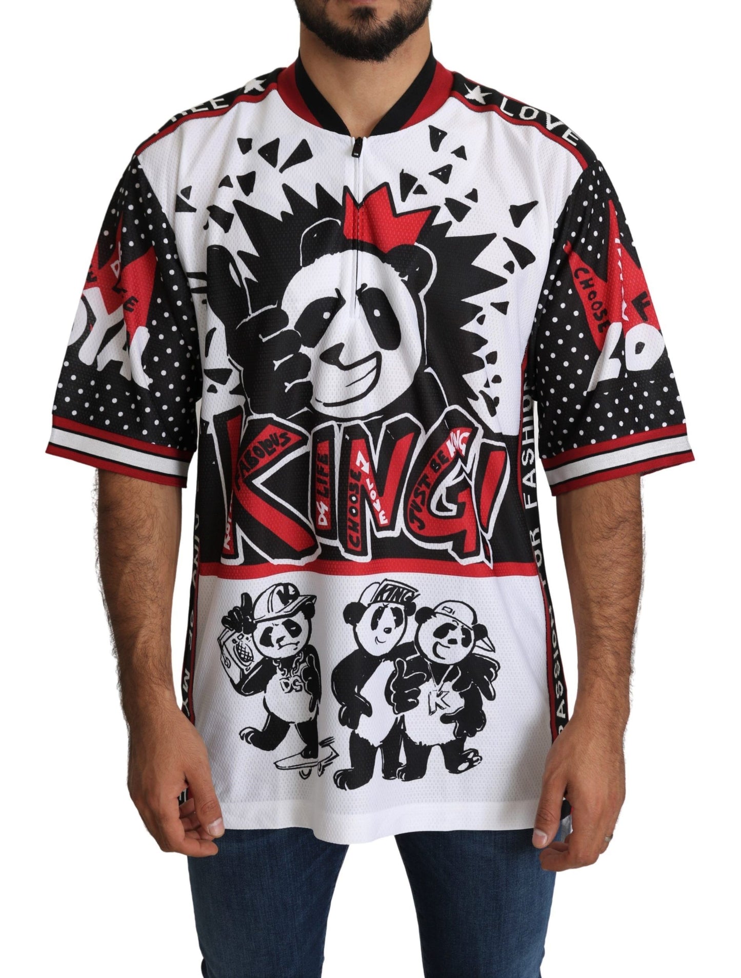 Футболка Dolce &amp; Gabbana Chic White King Panda з коміром на блискавці