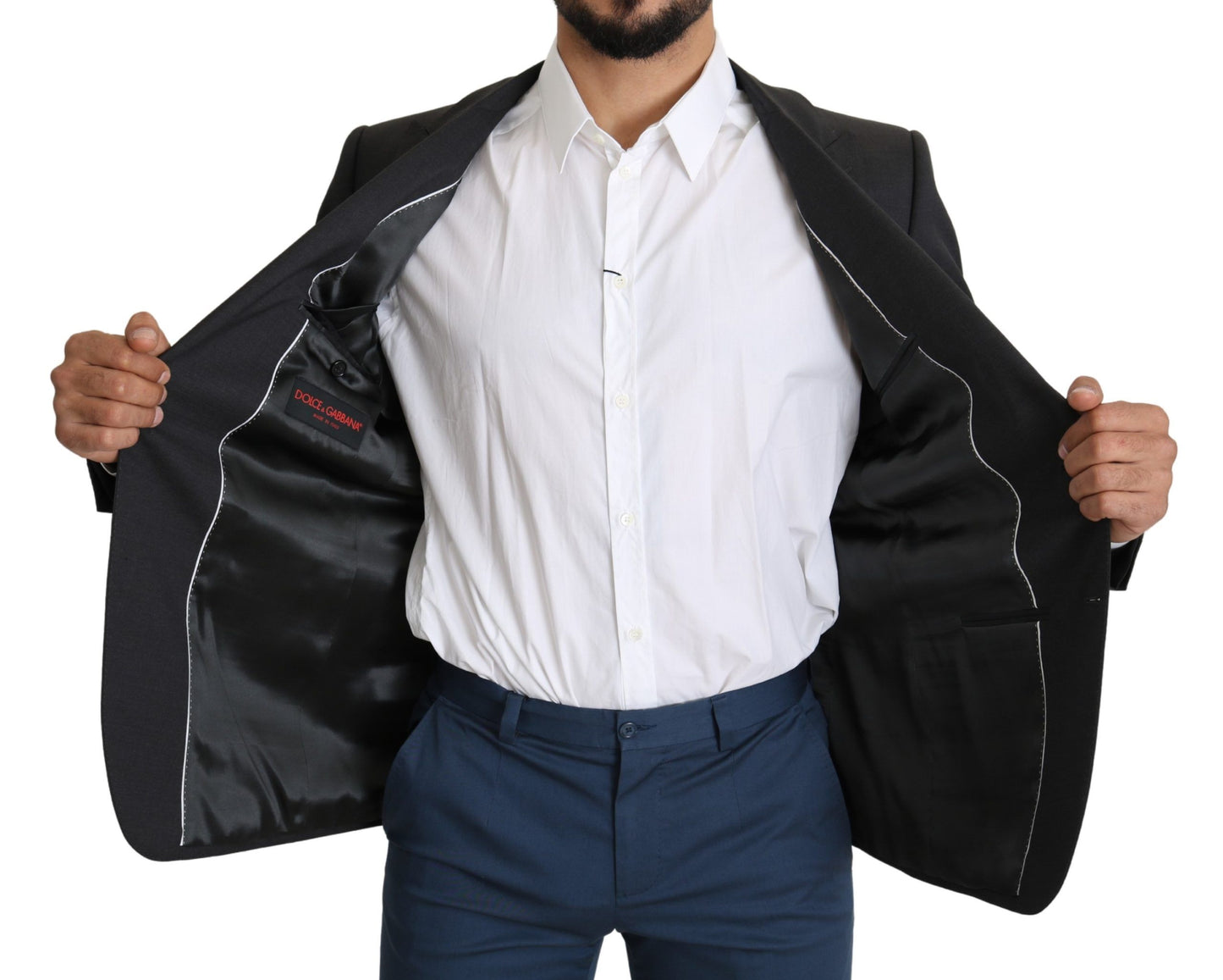 Елегантний сірий вовняний шовковий піджак Dolce &amp; Gabbana Slim Fit