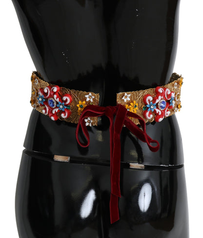 Золотистий пояс Dolce &amp; Gabbana із квітковим кришталем