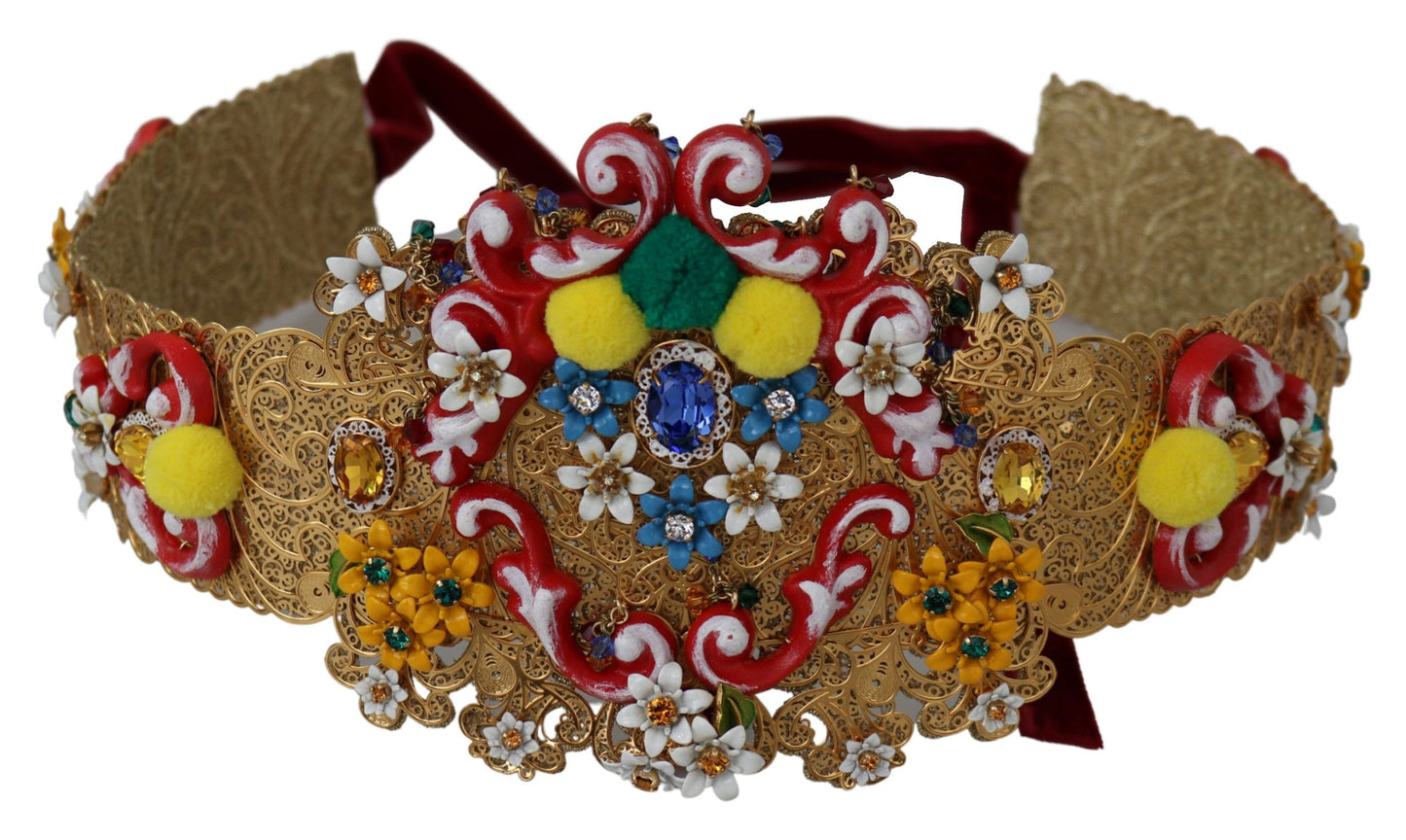 Золотистий пояс Dolce &amp; Gabbana із квітковим кришталем