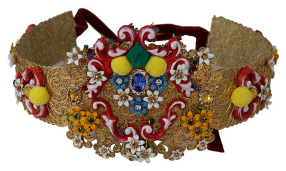 Золотистий пояс Dolce &amp; Gabbana із квітковим кришталем