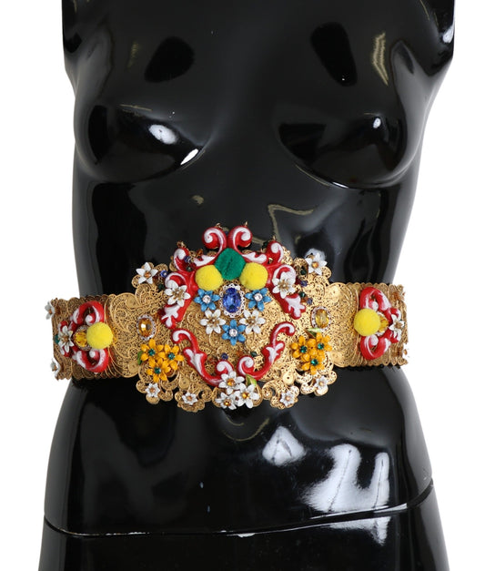 Золотистий пояс Dolce &amp; Gabbana із квітковим кришталем