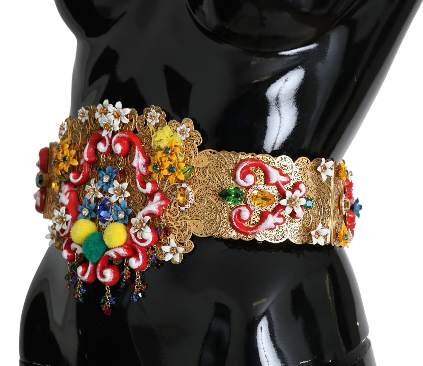 Пояс Dolce &amp; Gabbana, прикрашений золотистими квітковими кристалами