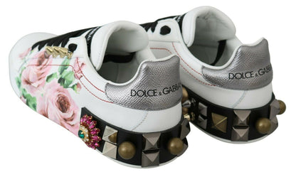 Шкіряні кросівки Dolce &amp; Gabbana, прикрашені квітковими кристалами
