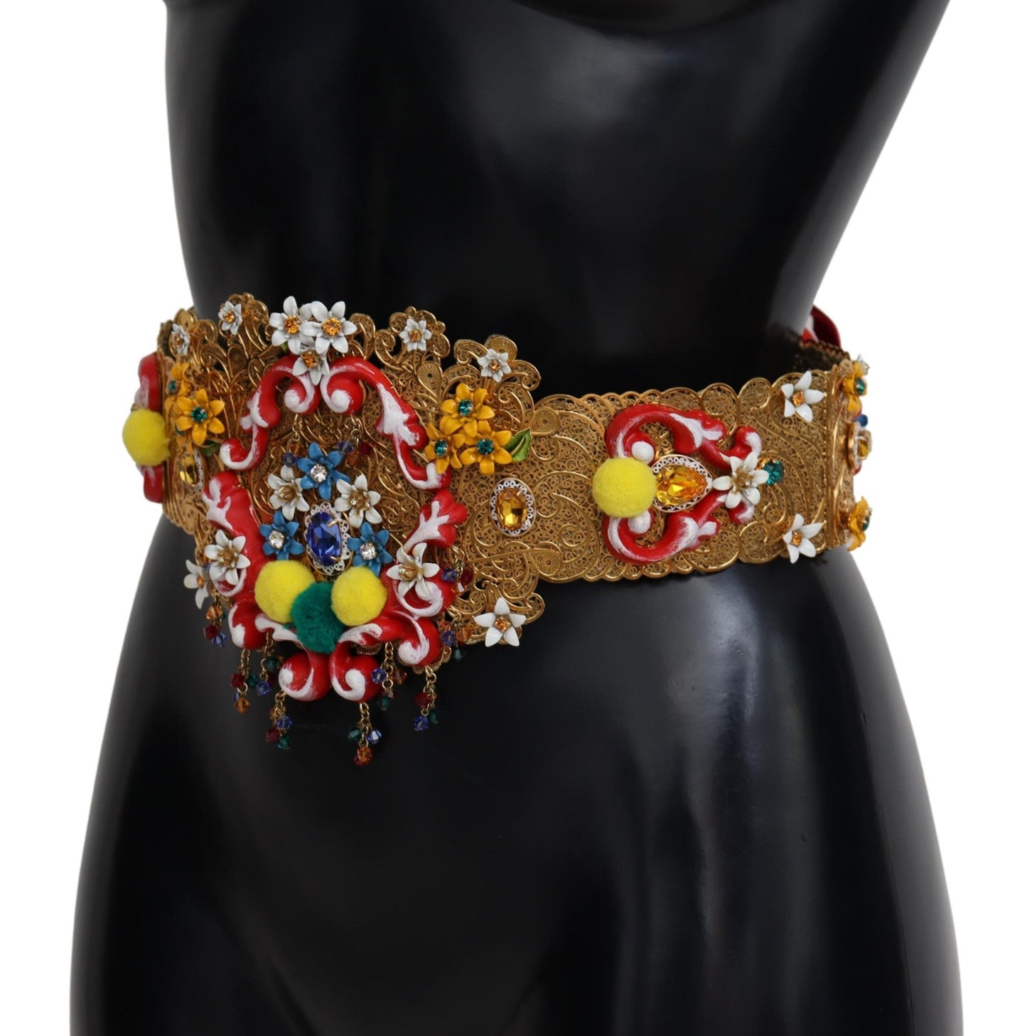 Золотистий пояс Dolce &amp; Gabbana із квітковим кришталем