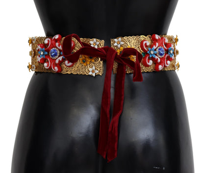 Золотистий пояс Dolce &amp; Gabbana із квітковим кришталем