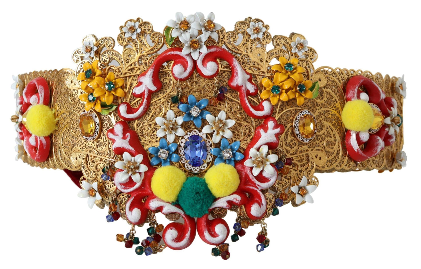 Золотистий пояс Dolce &amp; Gabbana із квітковим кришталем