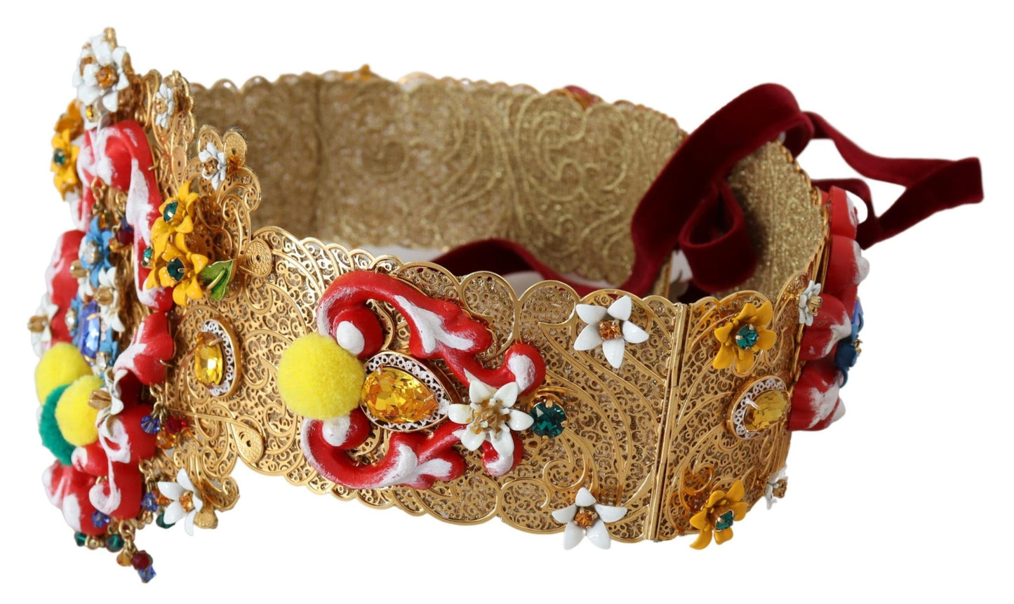 Золотистий пояс Dolce &amp; Gabbana із квітковим кришталем