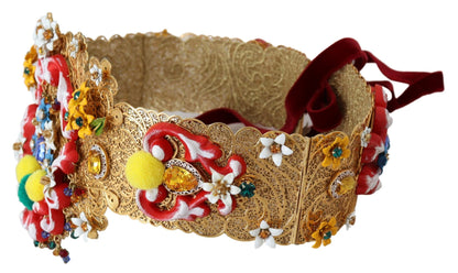 Золотистий пояс Dolce &amp; Gabbana із квітковим кришталем