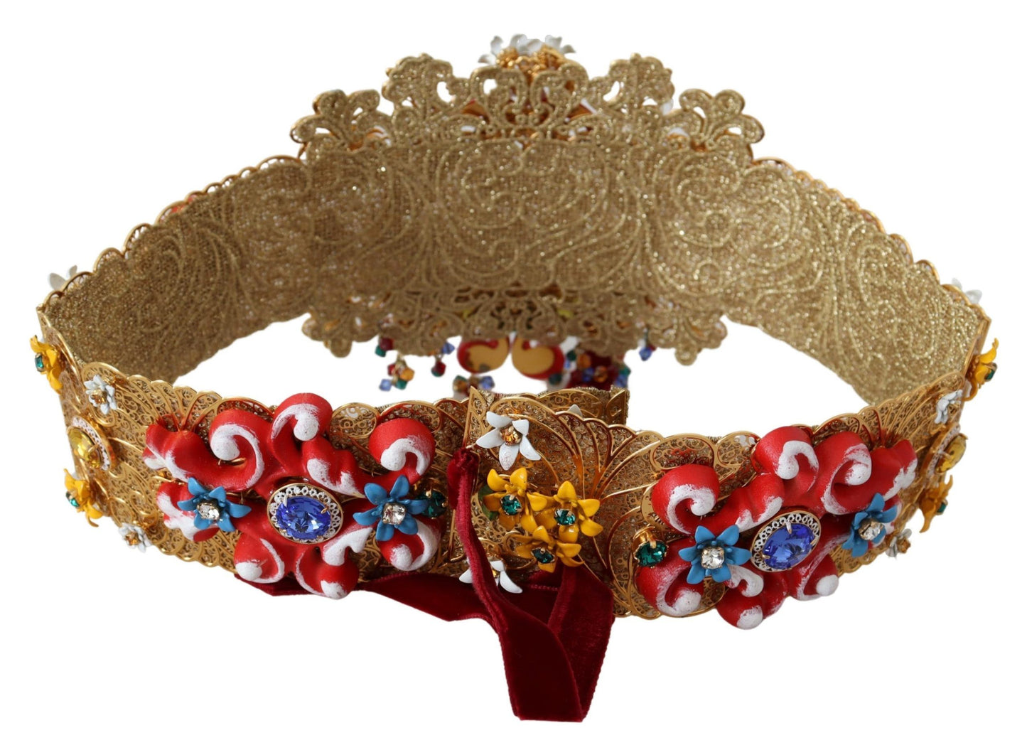 Золотистий пояс Dolce &amp; Gabbana із квітковим кришталем