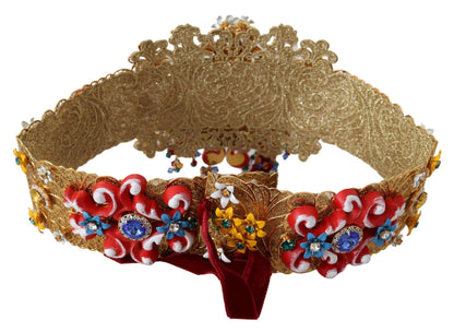 Золотистий пояс Dolce &amp; Gabbana із квітковим кришталем