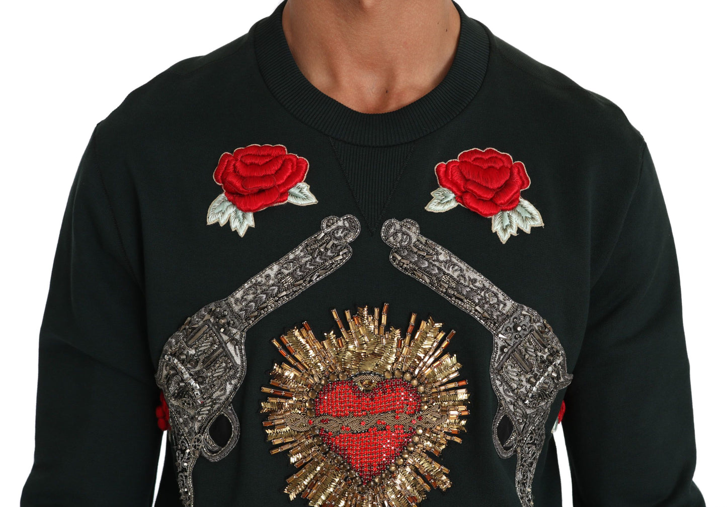 Смарагдовий бавовняний светр Dolce &amp; Gabbana з вишивкою кришталями