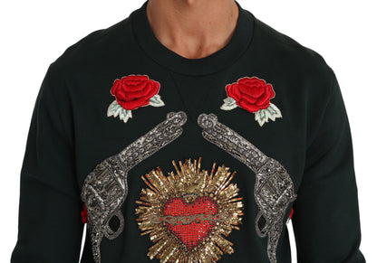 Смарагдовий бавовняний светр Dolce &amp; Gabbana з вишивкою кришталями