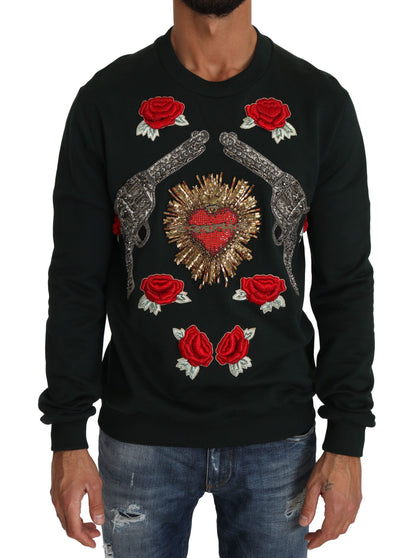 Смарагдовий бавовняний светр Dolce &amp; Gabbana з вишивкою кришталями