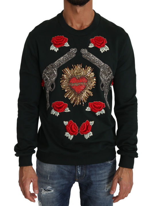 Смарагдовий бавовняний светр Dolce &amp; Gabbana з вишивкою кришталями