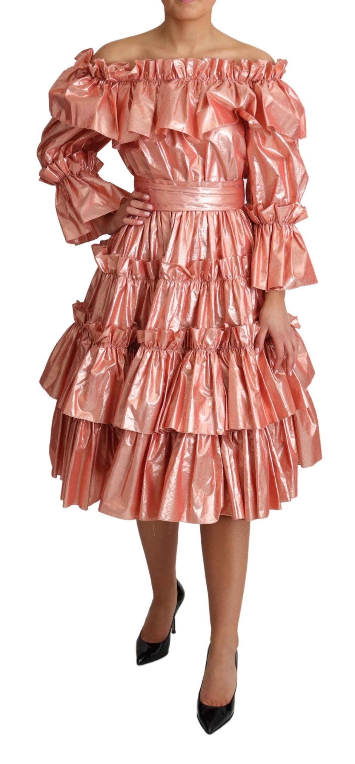 Елегантна сукня Dolce &amp; Gabbana Pink Metallic із рюшами