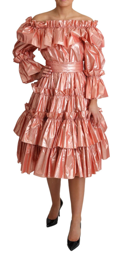 Елегантна сукня Dolce &amp; Gabbana Pink Metallic із рюшами