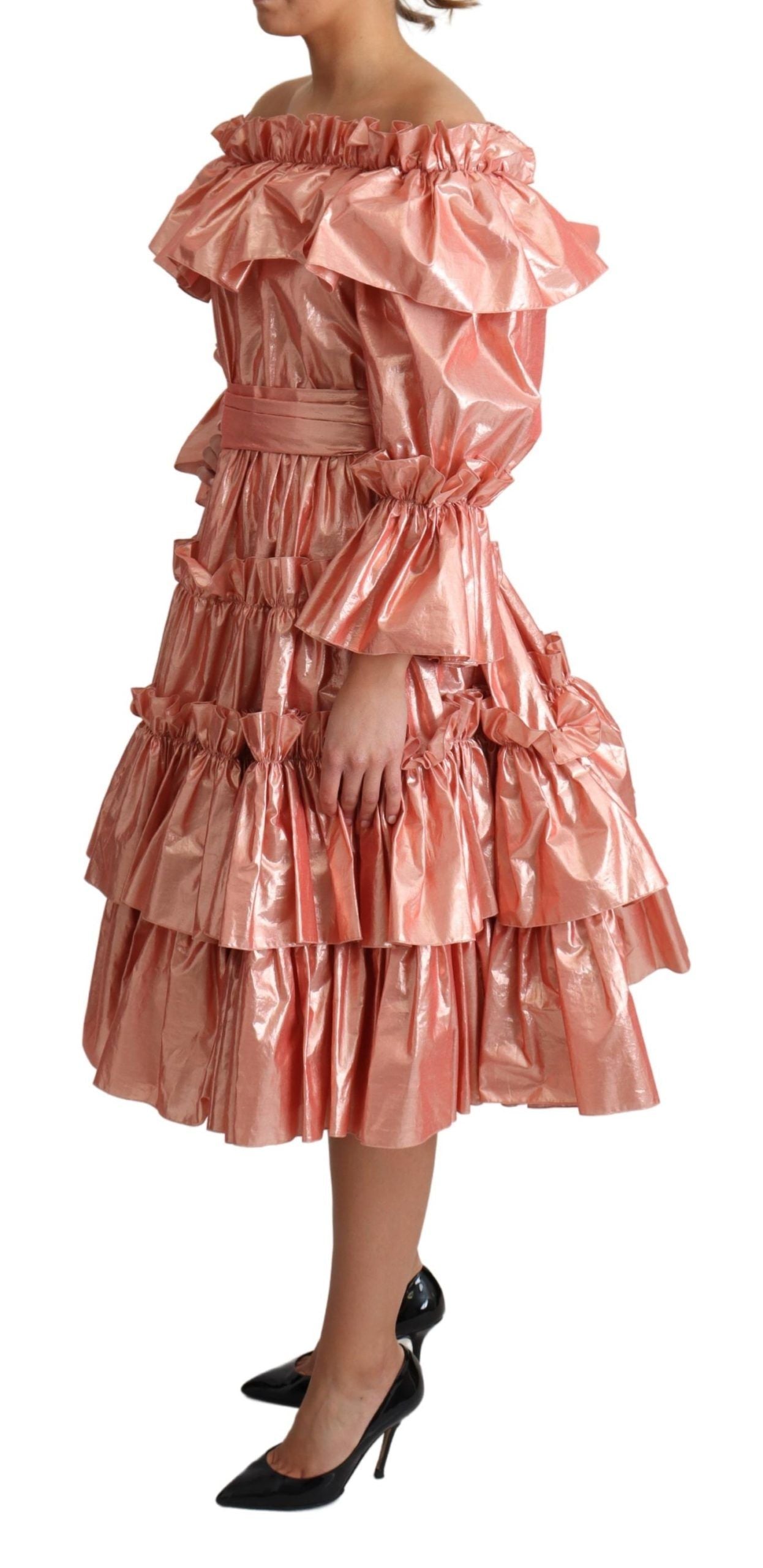 Елегантна сукня Dolce &amp; Gabbana Pink Metallic із рюшами